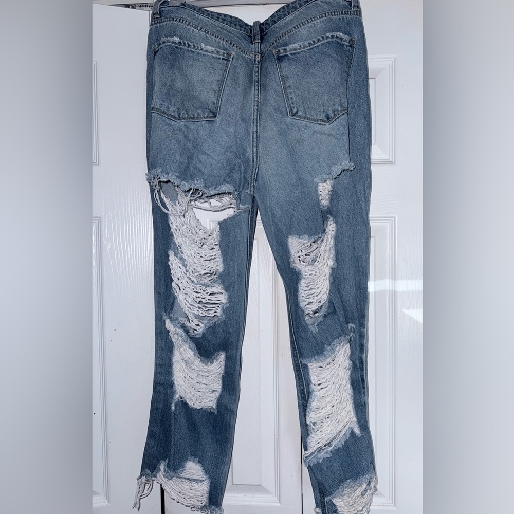 Distressed Blue Women's Jeans - Picture 3 of 6